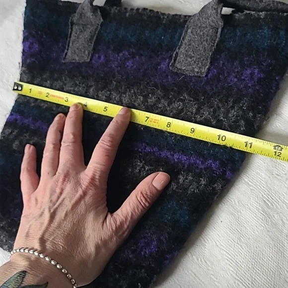 Stylish Vintage Handmade Purple and Black Women's Wool Tote Bag - Picture 7 of 7